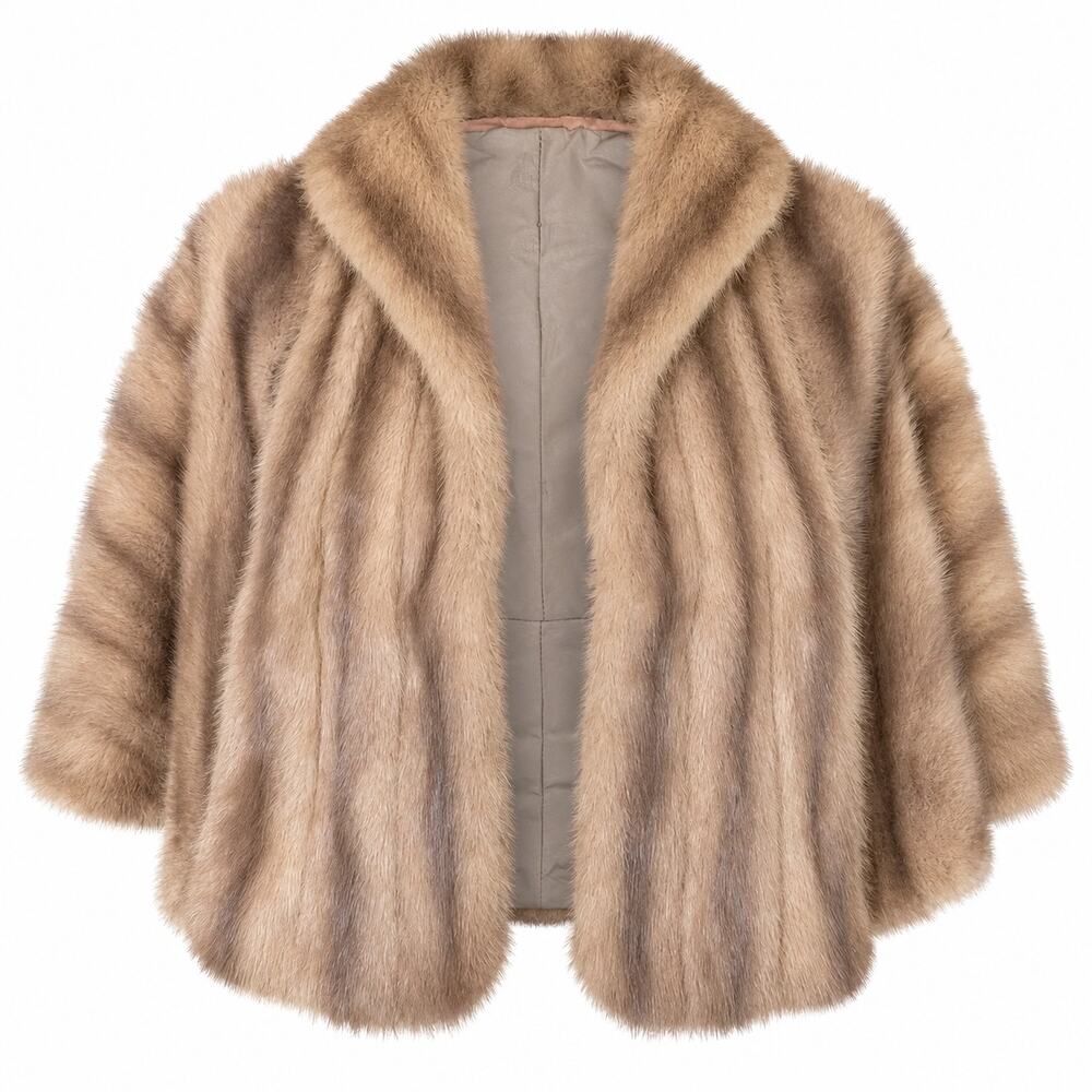 Vintage I. Magnin Genuine Mink Fur Capelet Jacket Cool Beige
